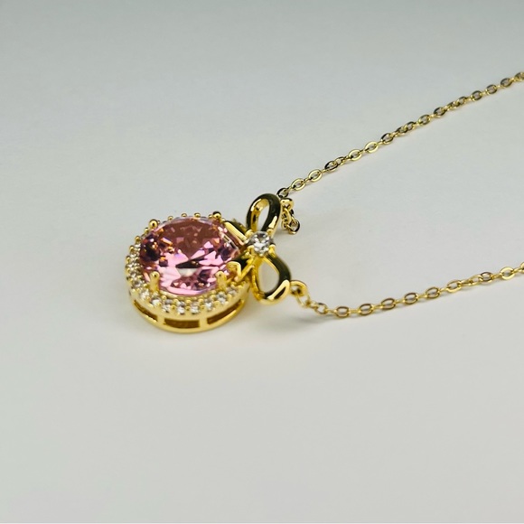 Pink Pendant Necklace with Bow - Picture 2 of 3